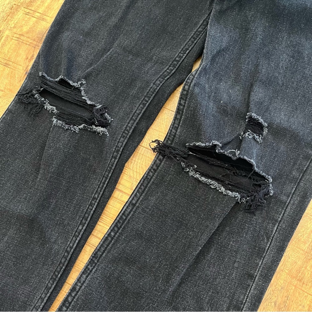 Abercrombie & Fitch Ankle Straight Jeans 27 4 Ultra High Rise Black Distressed - Picture 8 of 14